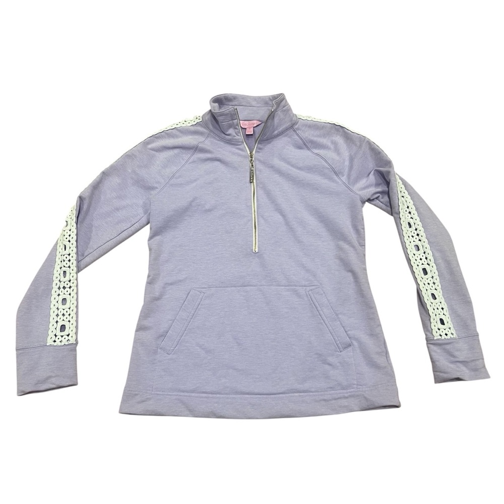 Lilly Pulitzer Skipper Popover Lilac Peek-A-Boo Lace Sleeve Pullover Size Small